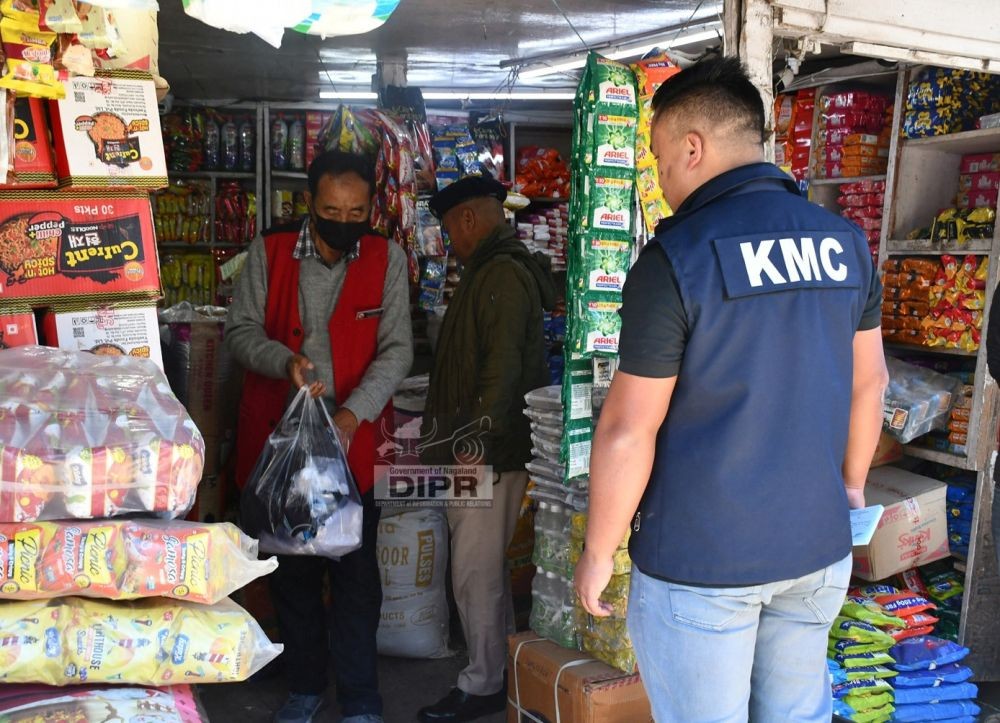 Special Task Force carrying out field inspection at a shop in Kohima to enforce the ongoing Single-Use Plastic ban.